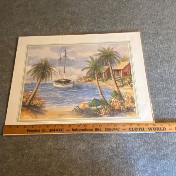 Tropical Beach Scene Litho Art Print By Jackie Sailboat VTG 1999 Scafa Art 20x16 - Picture 7 of 12